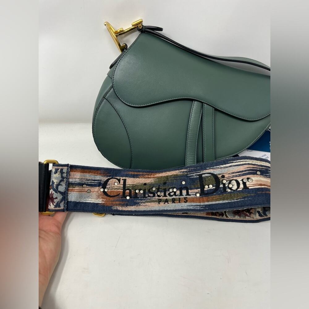 Dior Saddle Bag Classic Medium Green Matte Leather Shoulder Bag Guitar Strap - Picture 9 of 9